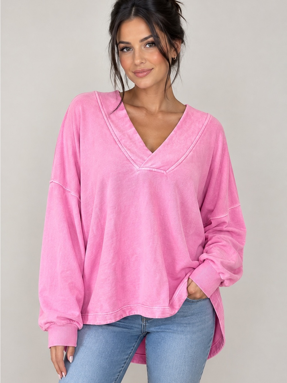Old Navy Women's Pink V-Neck Pullover Sweatshirt